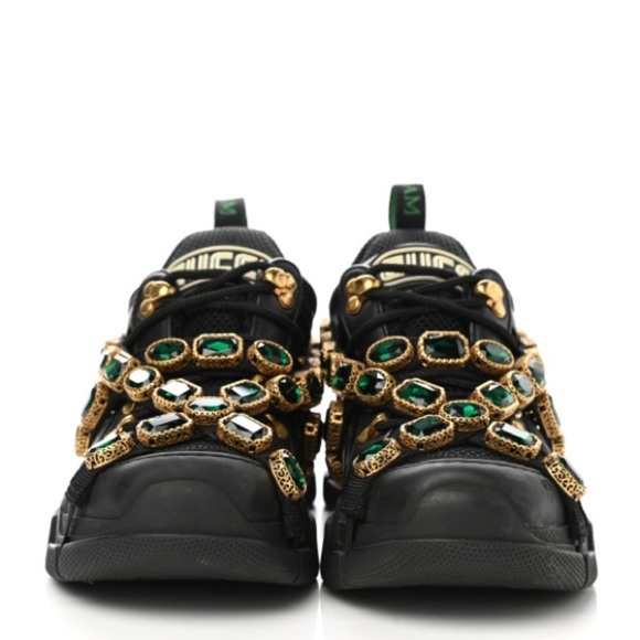Gucci Black and Gold Sneakers with Green Accents - Picture 1 of 11